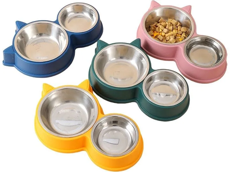 Home-style cat-shaped stainless steel dog bowl Pets Qatar
