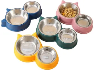 Home-style cat-shaped stainless steel dog bowl Pets Qatar