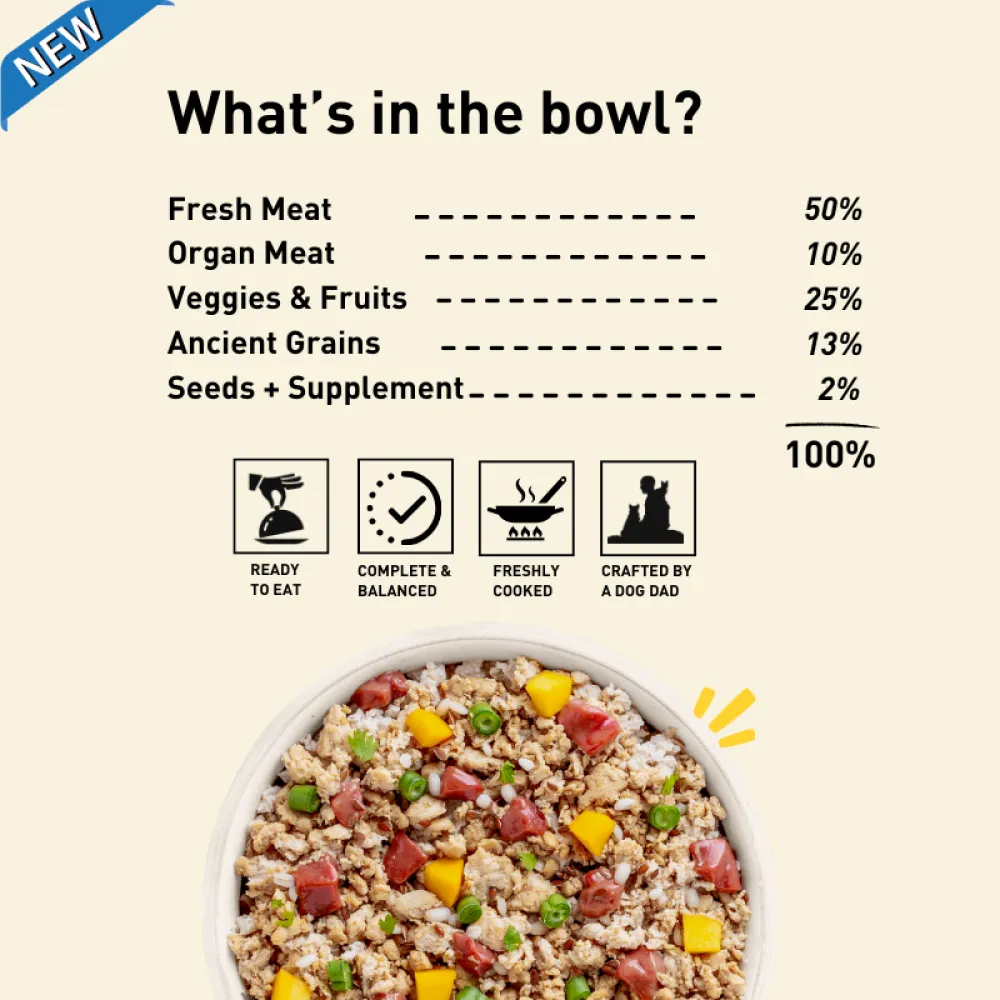 Homiee & Ginger Power Bowl Chicken & Barley Fresh Food for Dogs