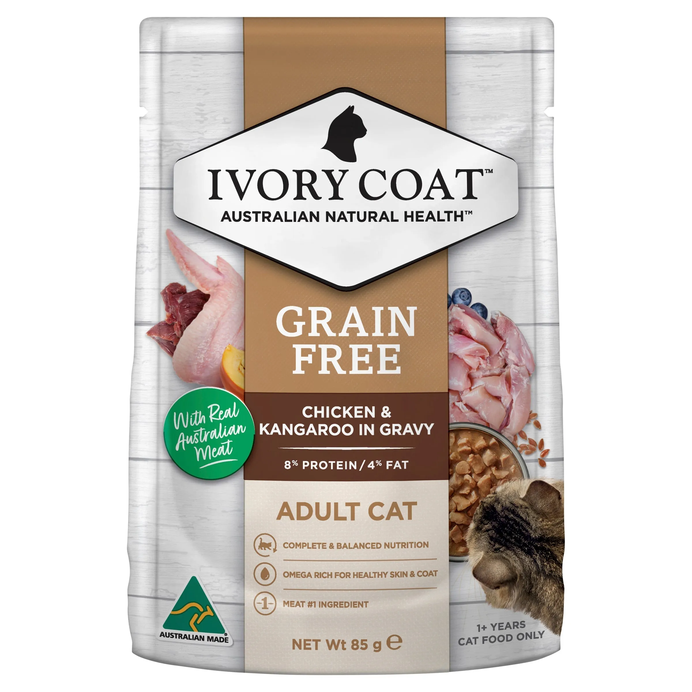 Ivory Coat Grain Free Chicken and Kangaroo in Gravy Adult Cat Wet Food 85g ( _ )