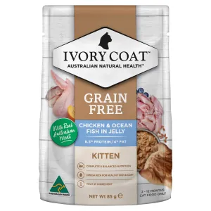Ivory Coat Grain Free Chicken and Ocean Fish in Jelly Kitten Wet Food 85g x 12 ( _ )
