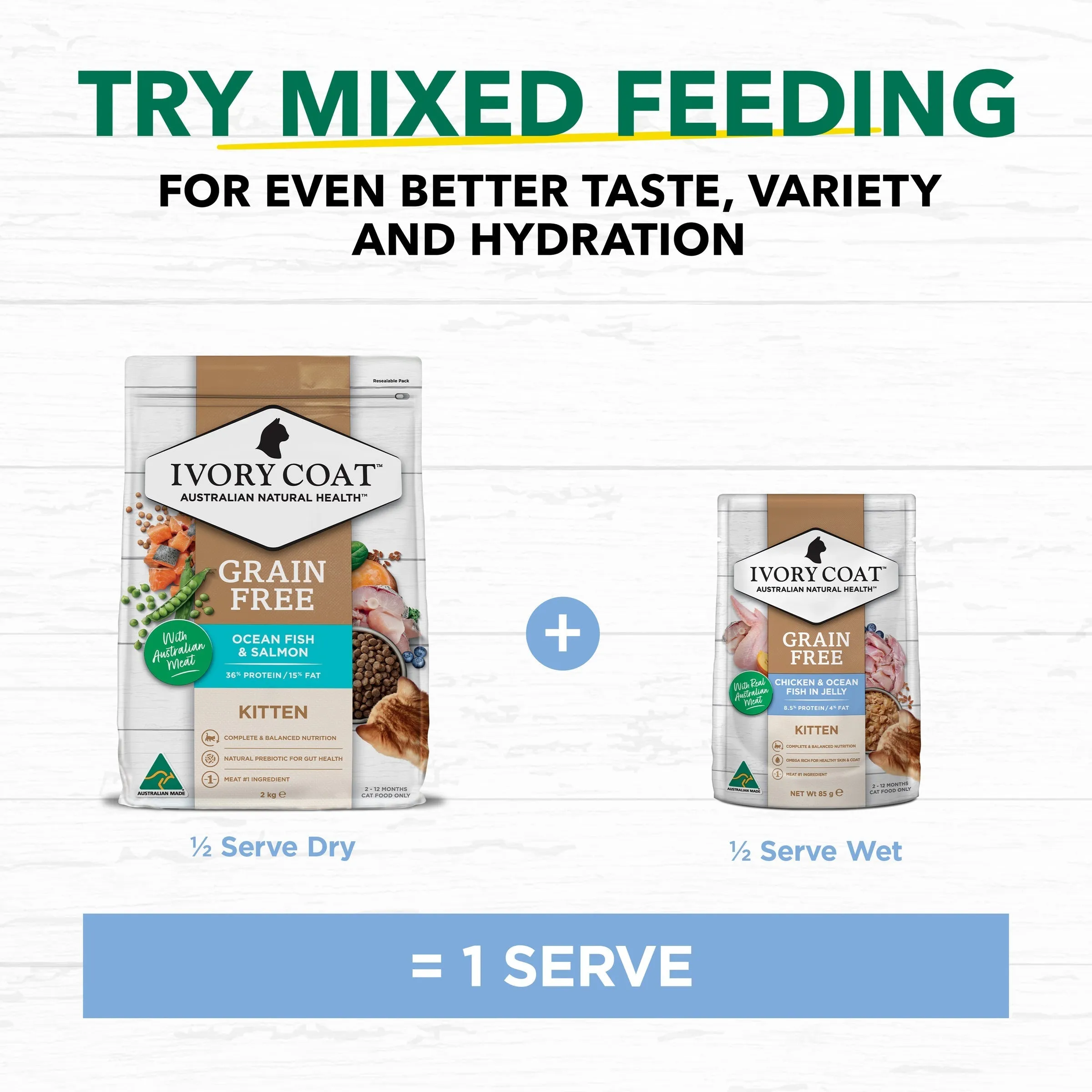 Ivory Coat Grain Free Chicken and Ocean Fish in Jelly Kitten Wet Food 85g x 12 ( _ )