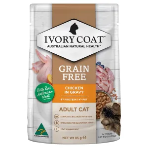 Ivory Coat Grain Free Chicken in Gravy Adult Cat Wet Food 85g x 12 ( _ )