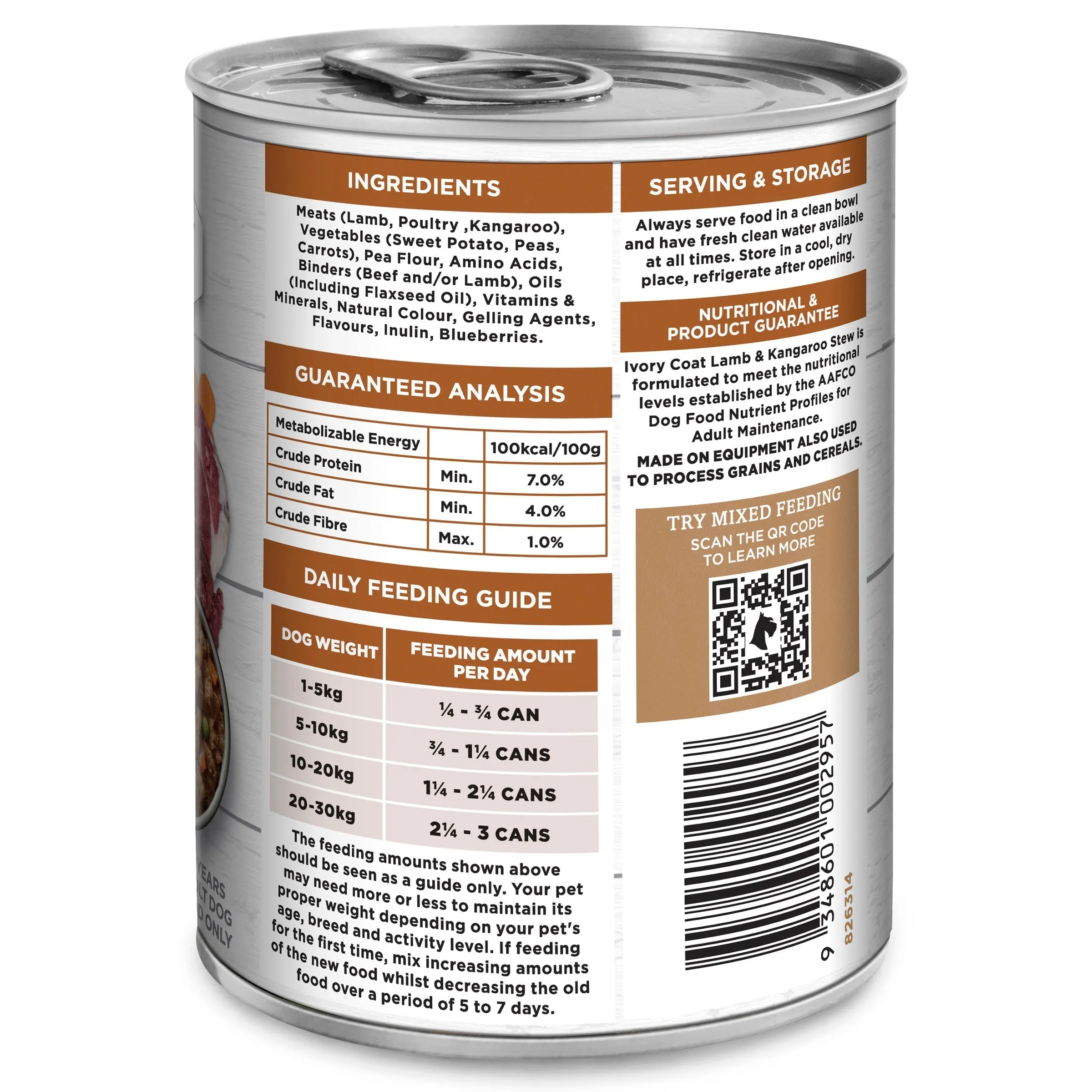 Ivory Coat Grain Free Lamb and Kangaroo Stew Adult Dog Wet Food 400g ( _ )