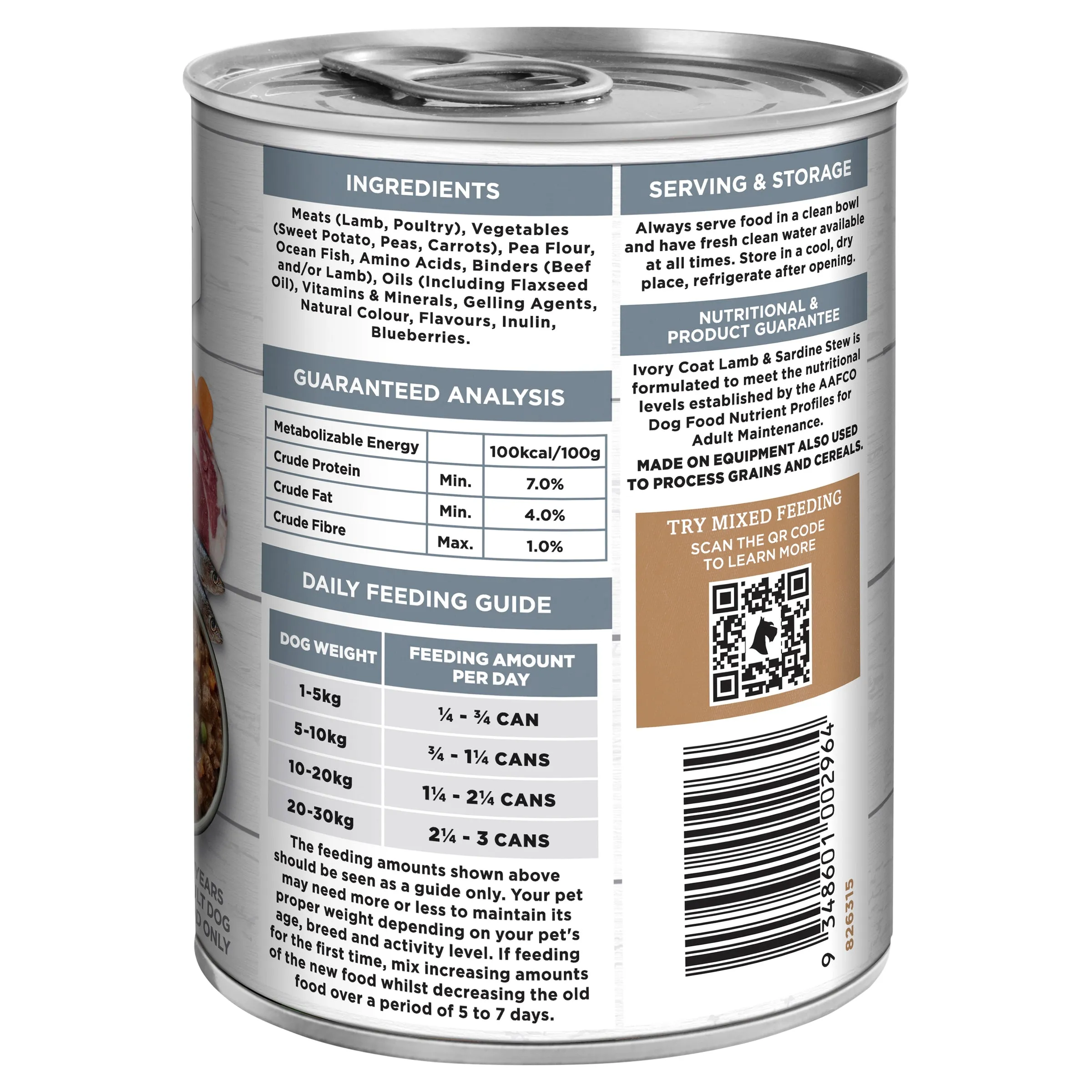 Ivory Coat Grain Free Lamb and Sardine Stew Adult Dog Wet Food 400g ( _ )