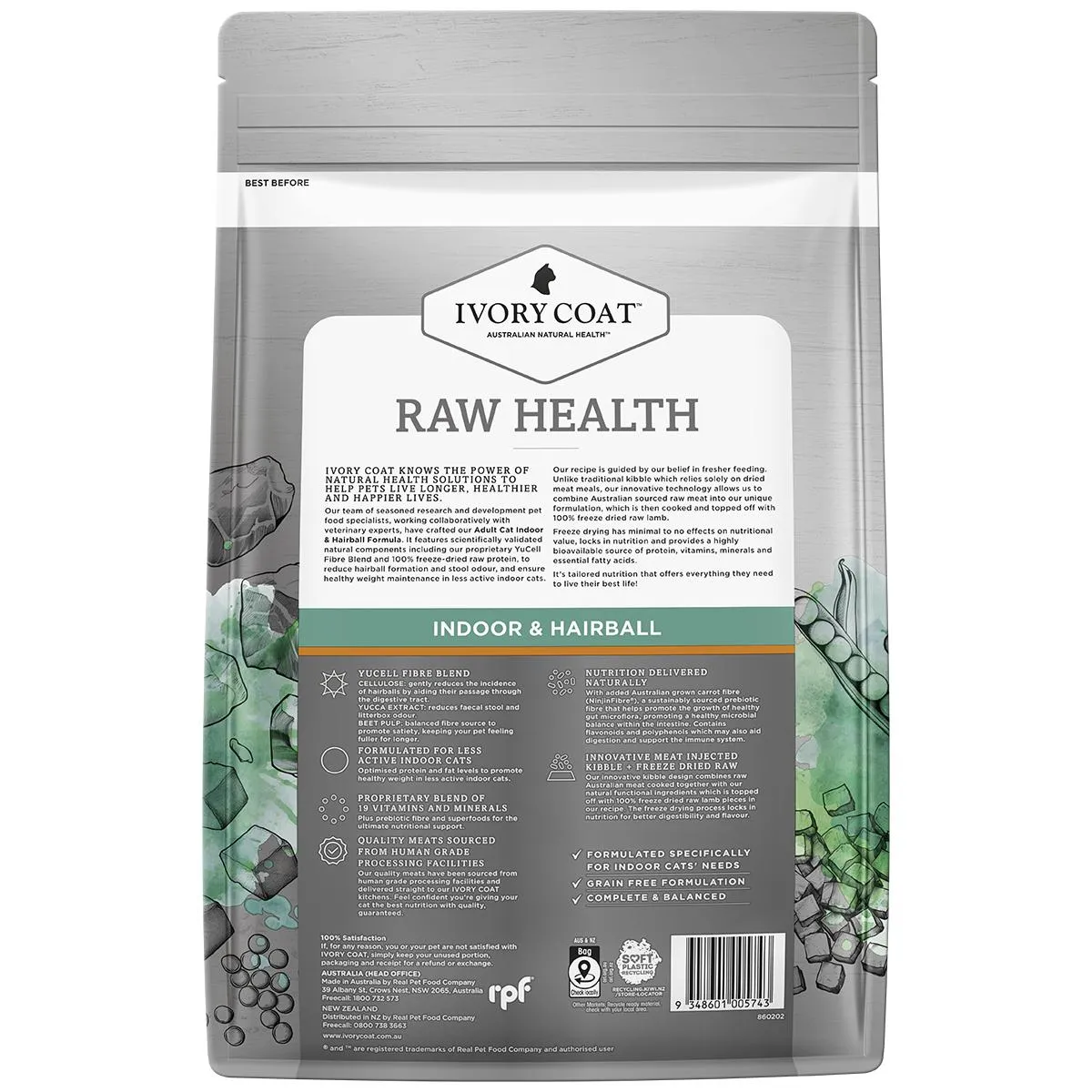 Ivory Coat Raw Health Adult Cat Indoor Dry Food with Freeze Dried Chicken Pieces 2kg