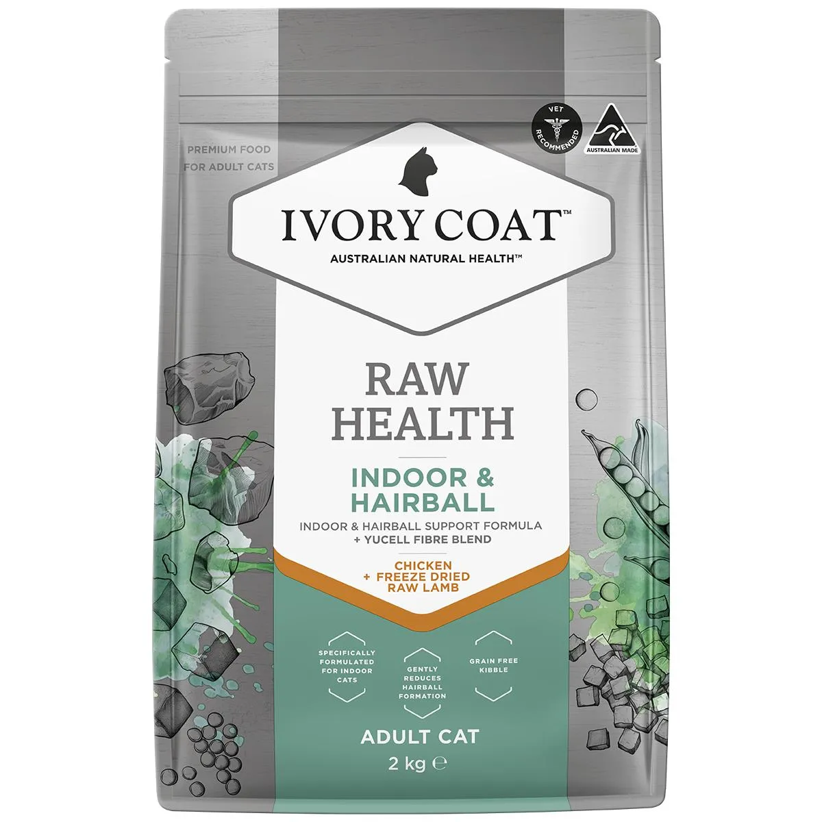 Ivory Coat Raw Health Adult Cat Indoor Dry Food with Freeze Dried Chicken Pieces 2kg