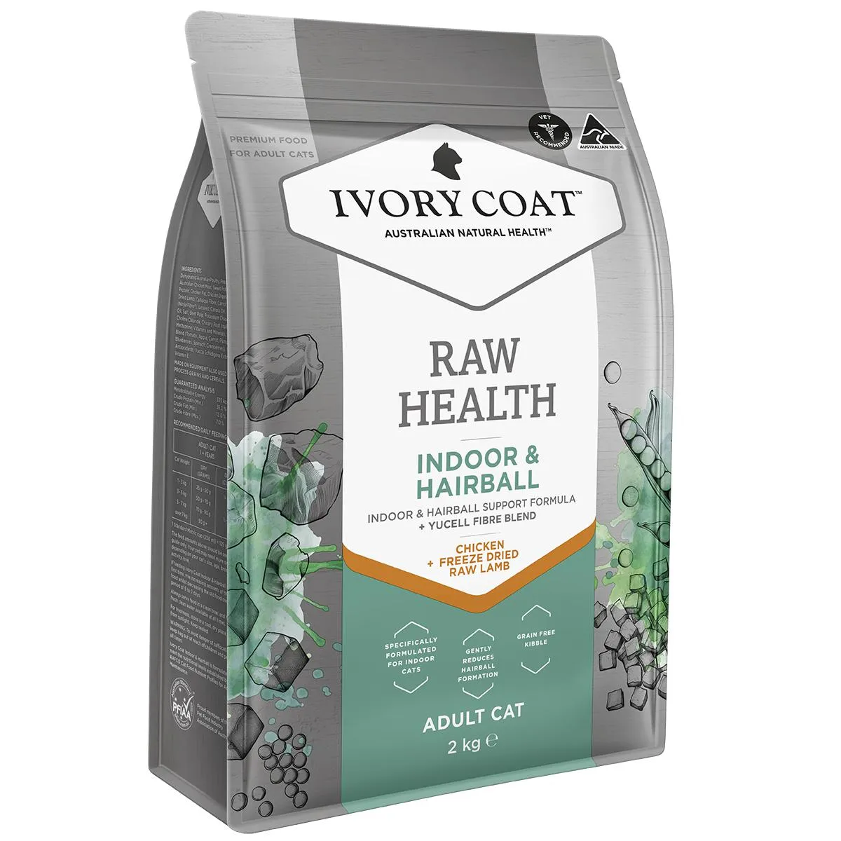 Ivory Coat Raw Health Adult Cat Indoor Dry Food with Freeze Dried Chicken Pieces 2kg