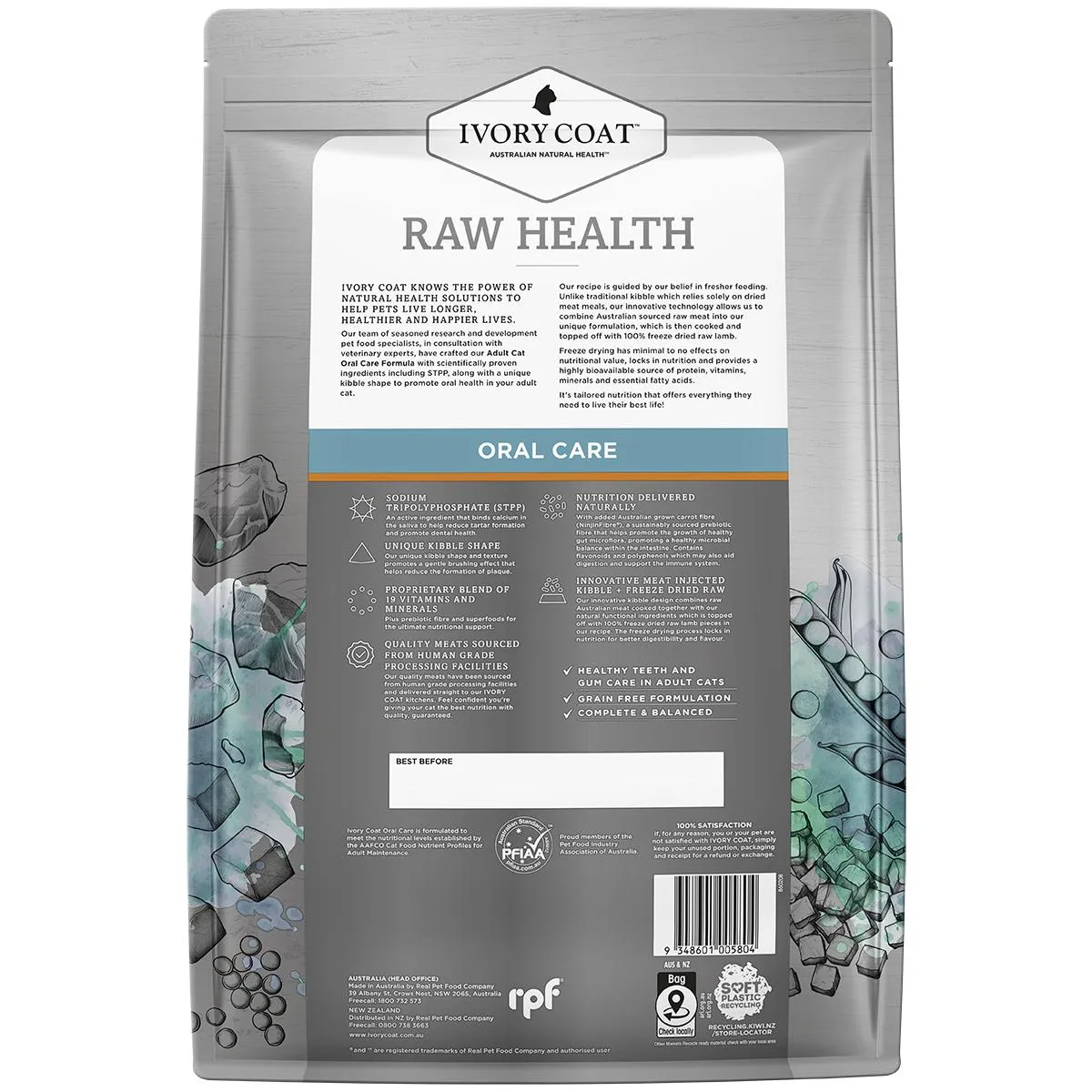 Ivory Coat Raw Health Adult Cat Oral Care Dry Food with Freeze Dried Chicken Pieces 4kg