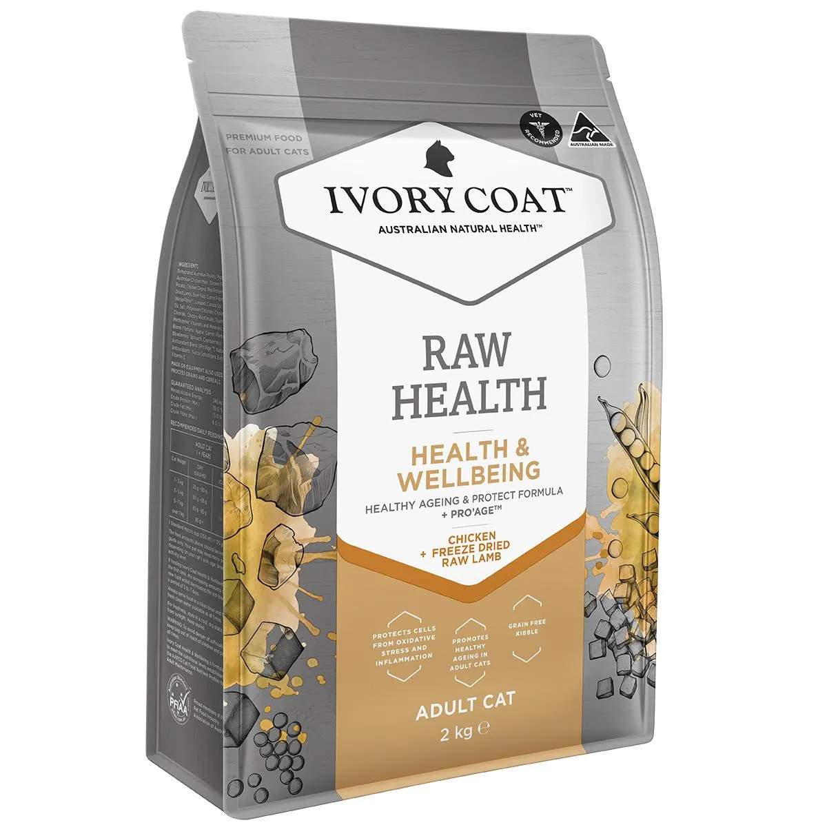 Ivory Coat Raw Health Adult Cat Vitality Dry Food with Freeze Dried Chicken Pieces 2kg