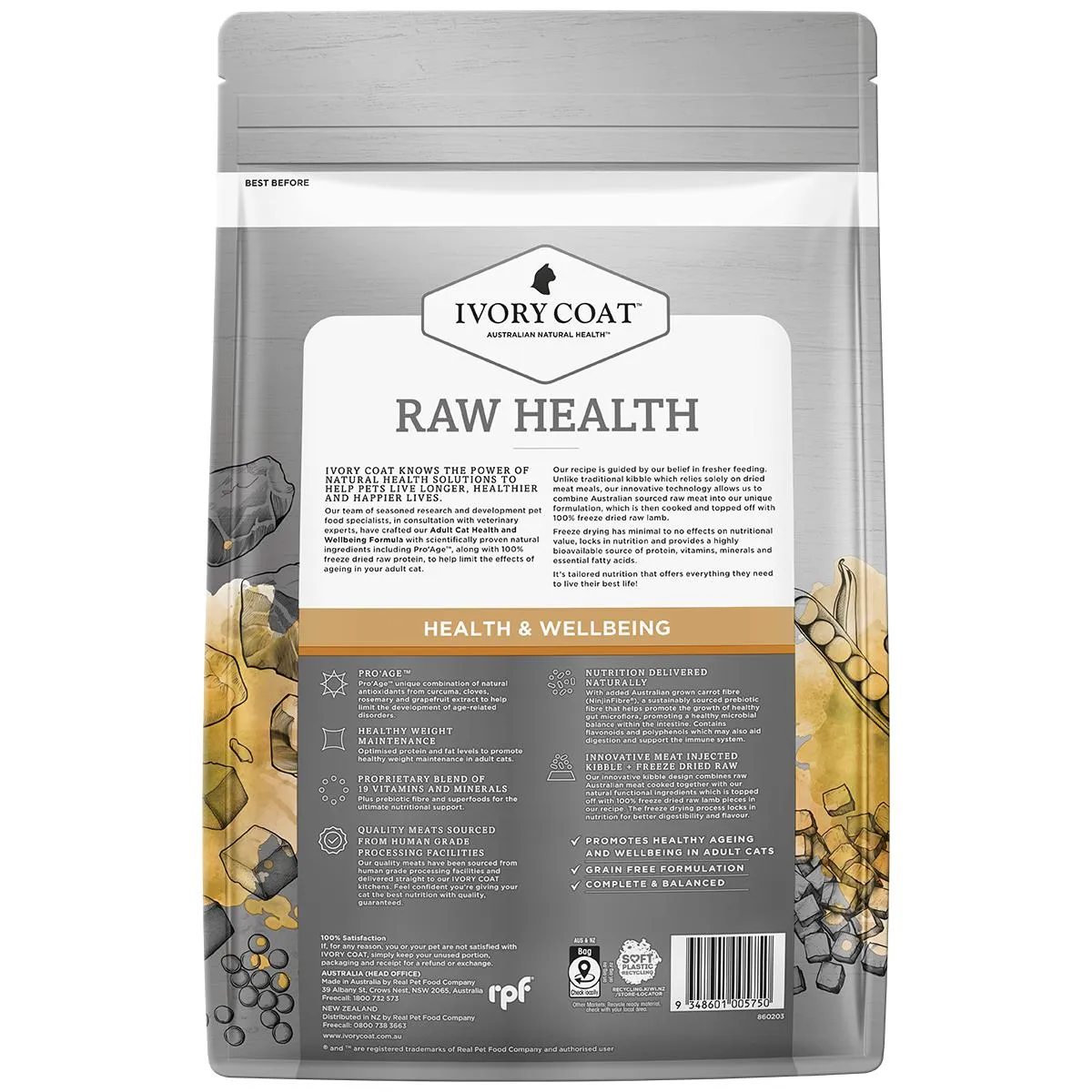 Ivory Coat Raw Health Adult Cat Vitality Dry Food with Freeze Dried Chicken Pieces 2kg