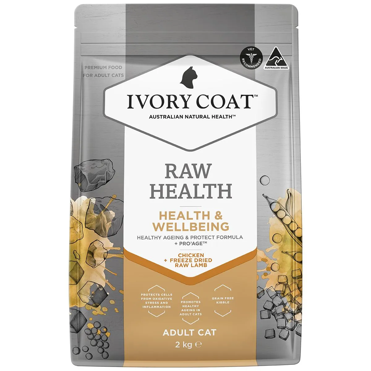 Ivory Coat Raw Health Adult Cat Vitality Dry Food with Freeze Dried Chicken Pieces 2kg