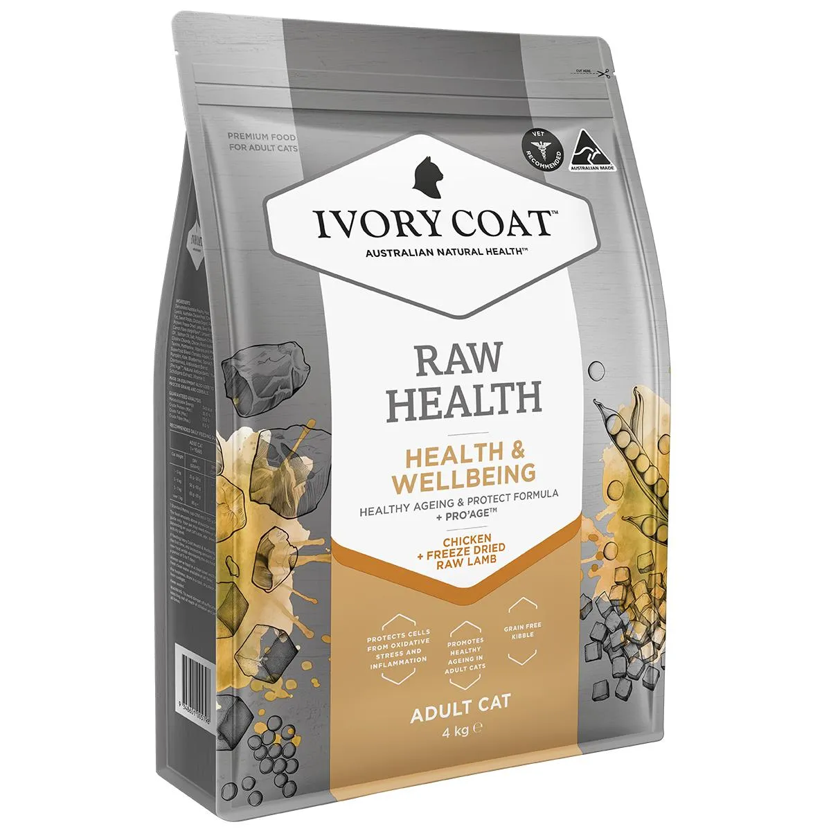 Ivory Coat Raw Health Adult Cat Vitality Dry Food with Freeze Dried Chicken Pieces 4kg