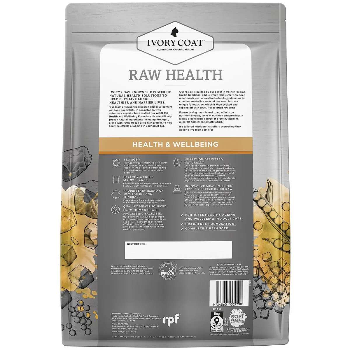 Ivory Coat Raw Health Adult Cat Vitality Dry Food with Freeze Dried Chicken Pieces 4kg