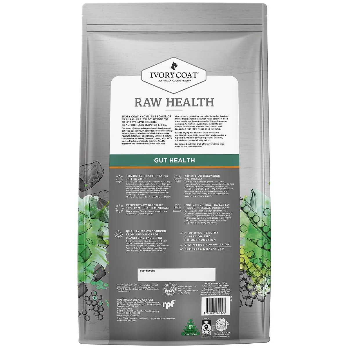 Ivory Coat Raw Health Adult Dog Gut Health Dry Food with Freeze Dried Chicken Pieces 10kg