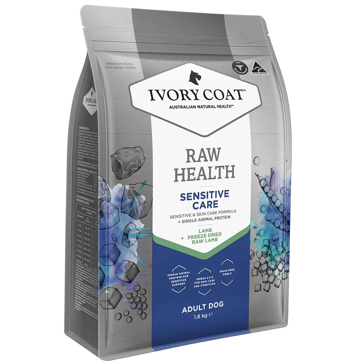 Ivory Coat Raw Health Adult Dog Sensitive Dry Food with Freeze Dried Lamb Pieces 1.8kg