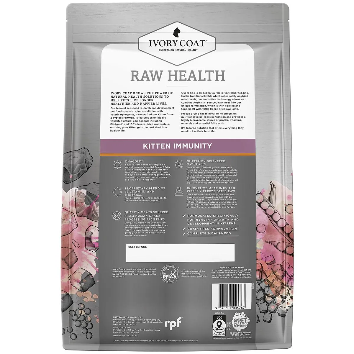 Ivory Coat Raw Health Kitten Immunity Dry Food with Freeze Dried Chicken Pieces 4kg