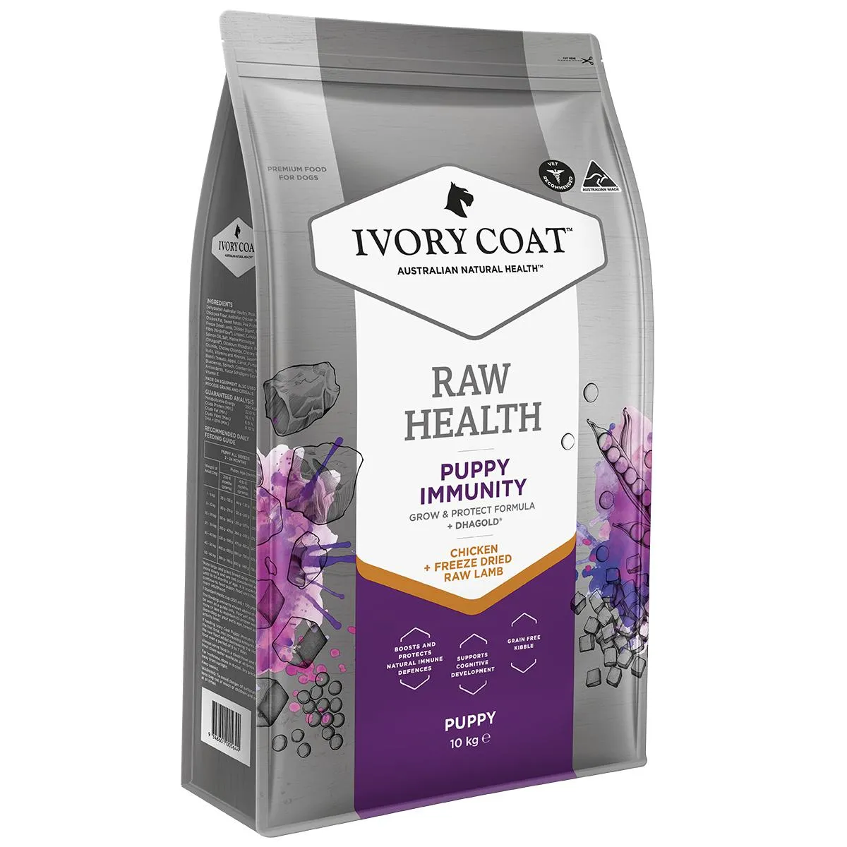 Ivory Coat Raw Health Puppy Dog Immunity Dry Food with Freeze Dried Chicken Pieces 10kg