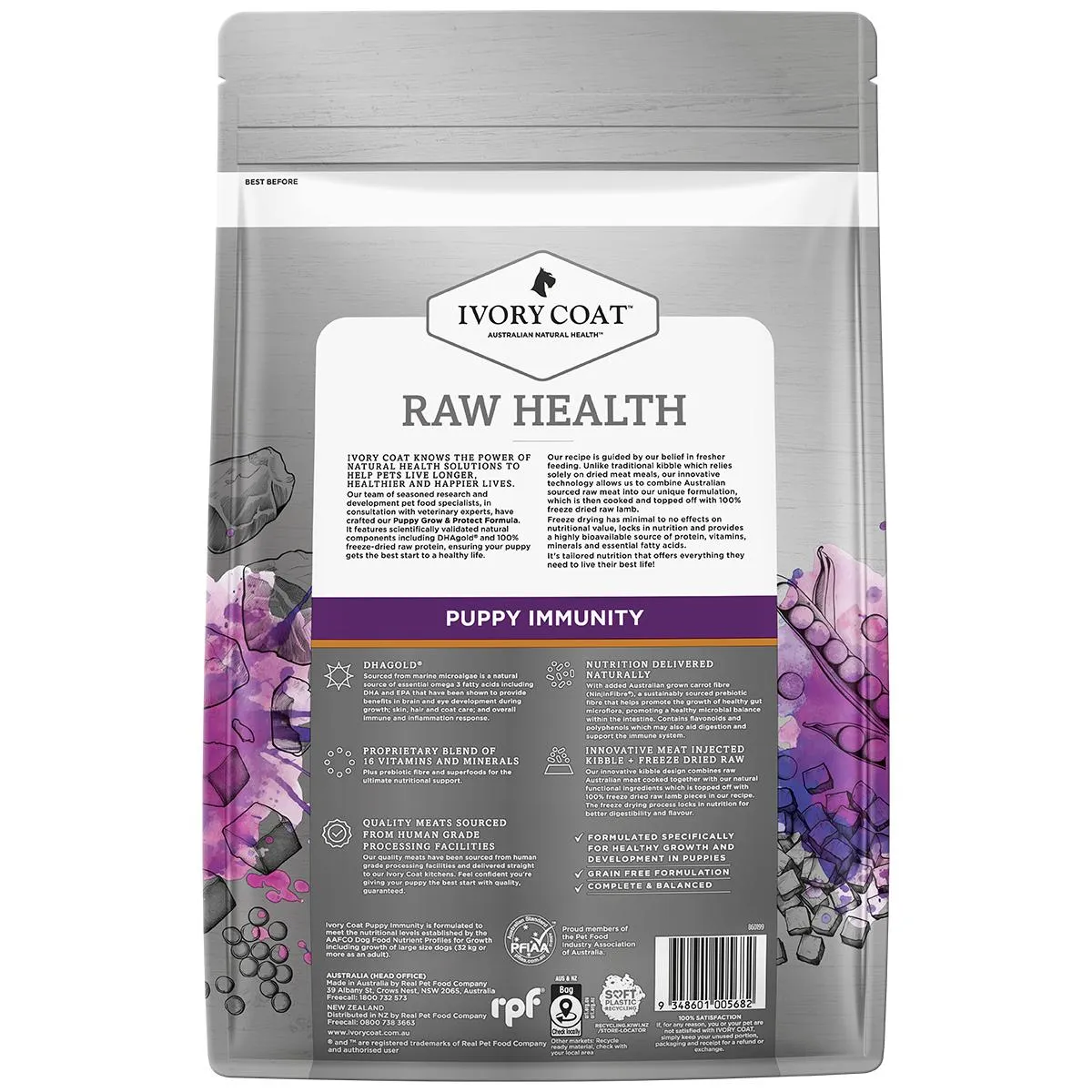 Ivory Coat Raw Health Puppy Dog Immunity Dry Food with Freeze Dried Chicken Pieces 1.8kg
