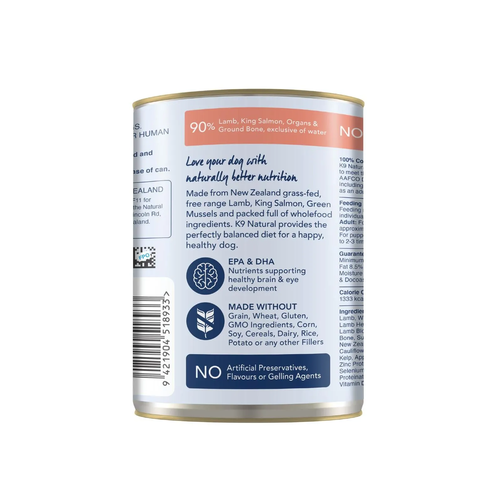 K9 Natural Lamb and King Salmon Feast Wet Dog Food 370g