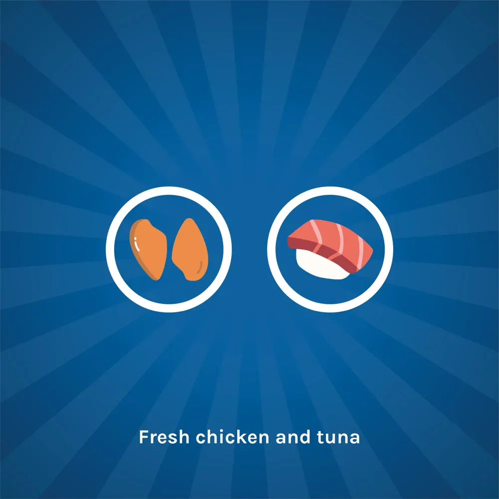 Kennel Kitchen Chicken with Tuna Shreds in Gravy Wet Food and Creameroo Crab with Mackerel Creamy Cat Treats Combo