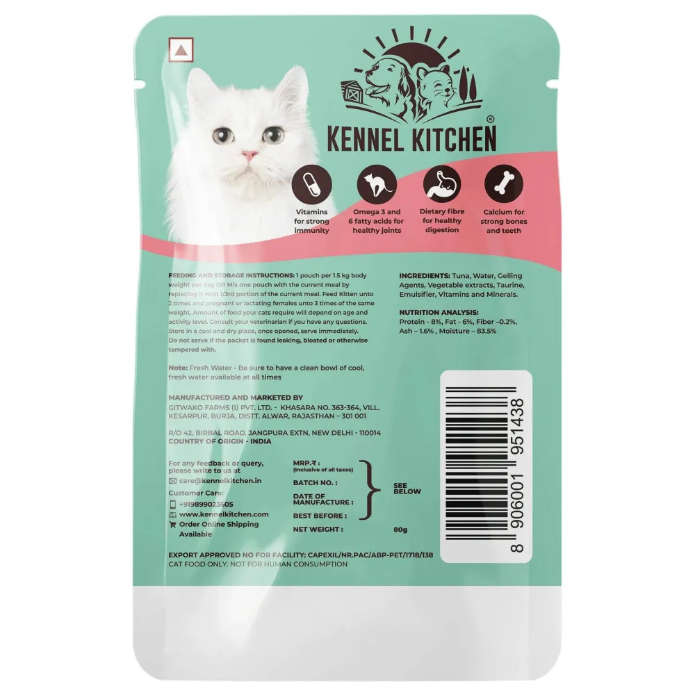 Kennel Kitchen Tuna in Jelly Kitten & Adult Cat Wet Food (All Life Stage) and Creameroo Crab with Mackerel Creamy Cat Treats Combo