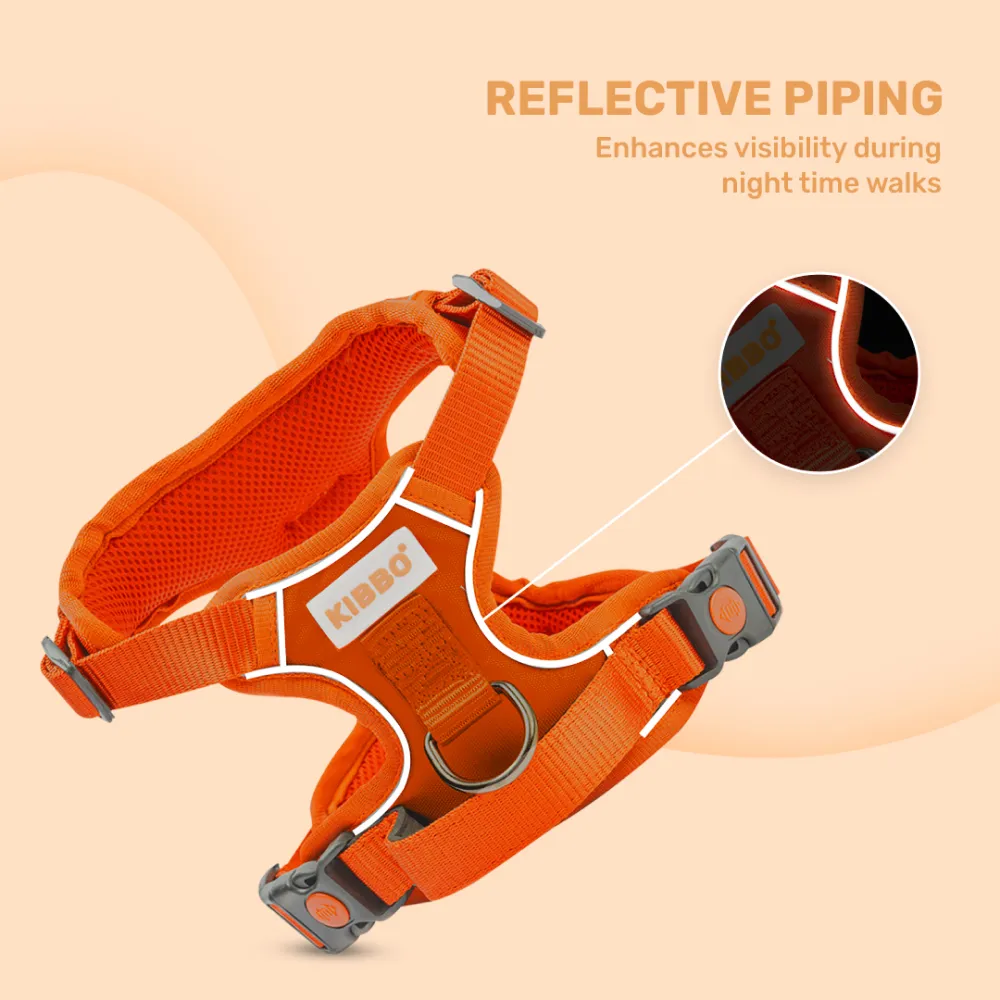 Kibbo Reflective Vest Harness with Dual Lock Buckle for Dogs (Orange)