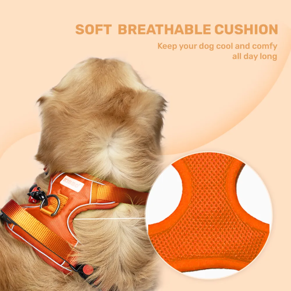 Kibbo Reflective Vest Harness with Dual Lock Buckle for Dogs (Orange)