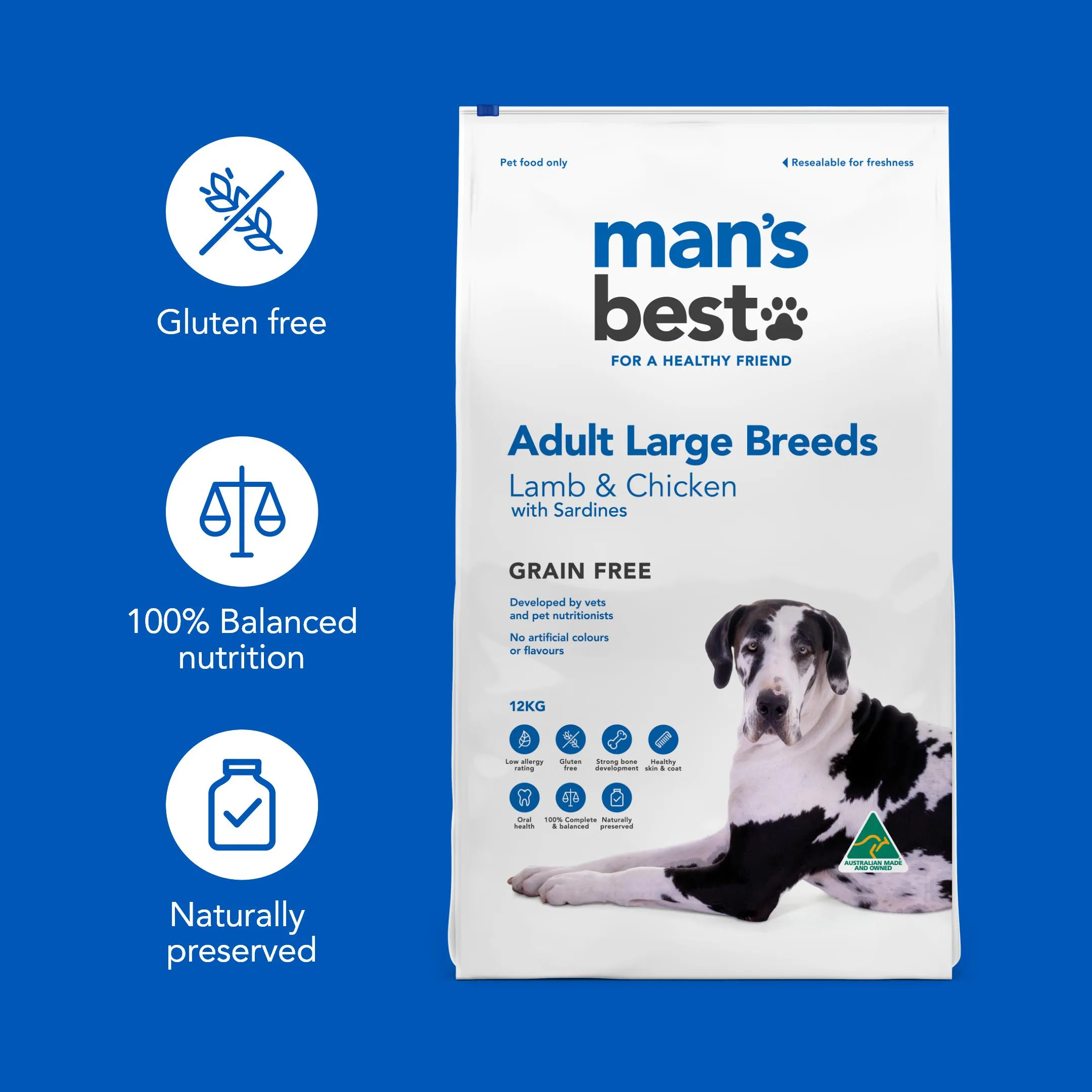 Mans Best Adult Large Breed Premium Grain Free Dry Dog Food 12kg ( _ )