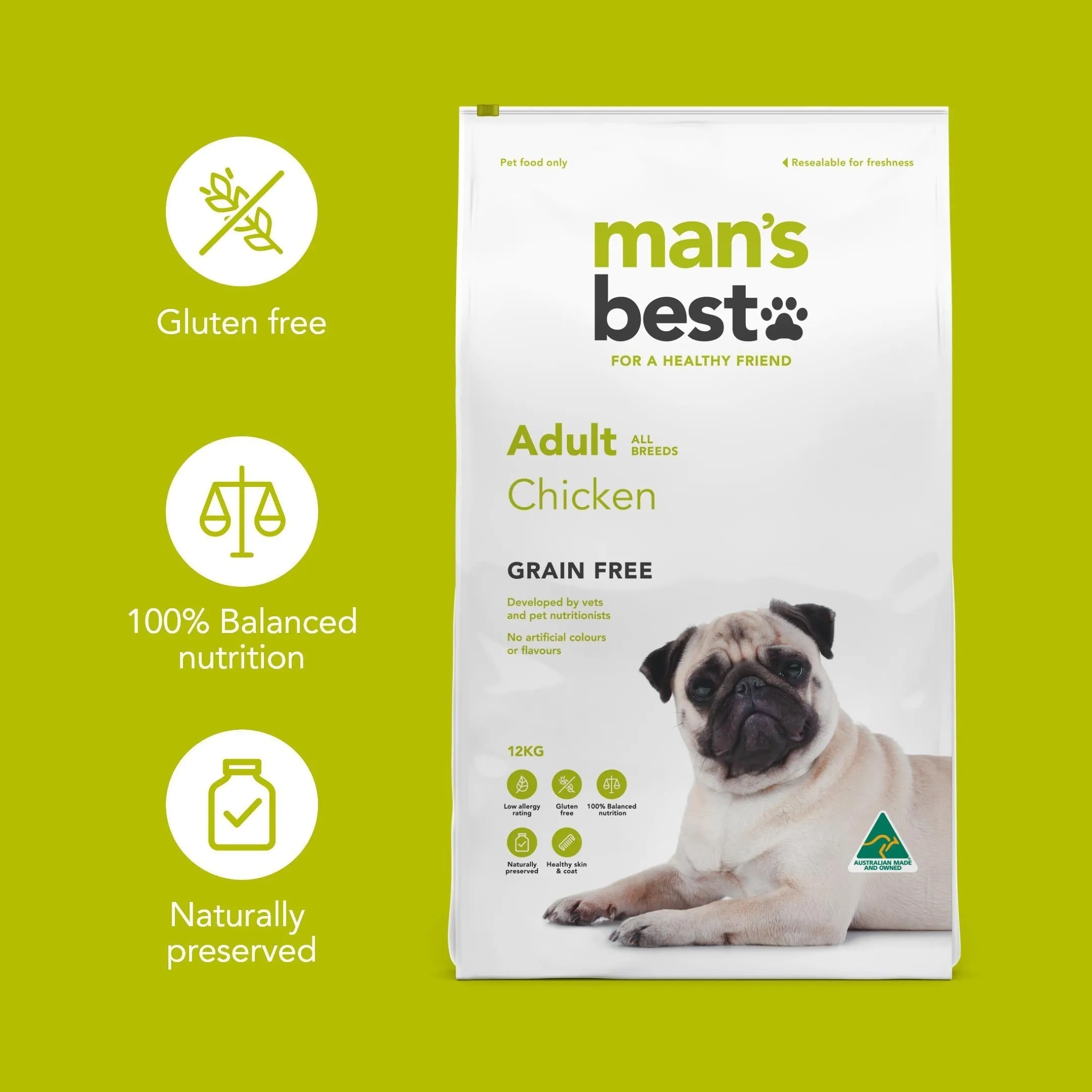 Mans Best Adult Premium Grain Free Chicken Dry Dog Food 12kg ( _ )
