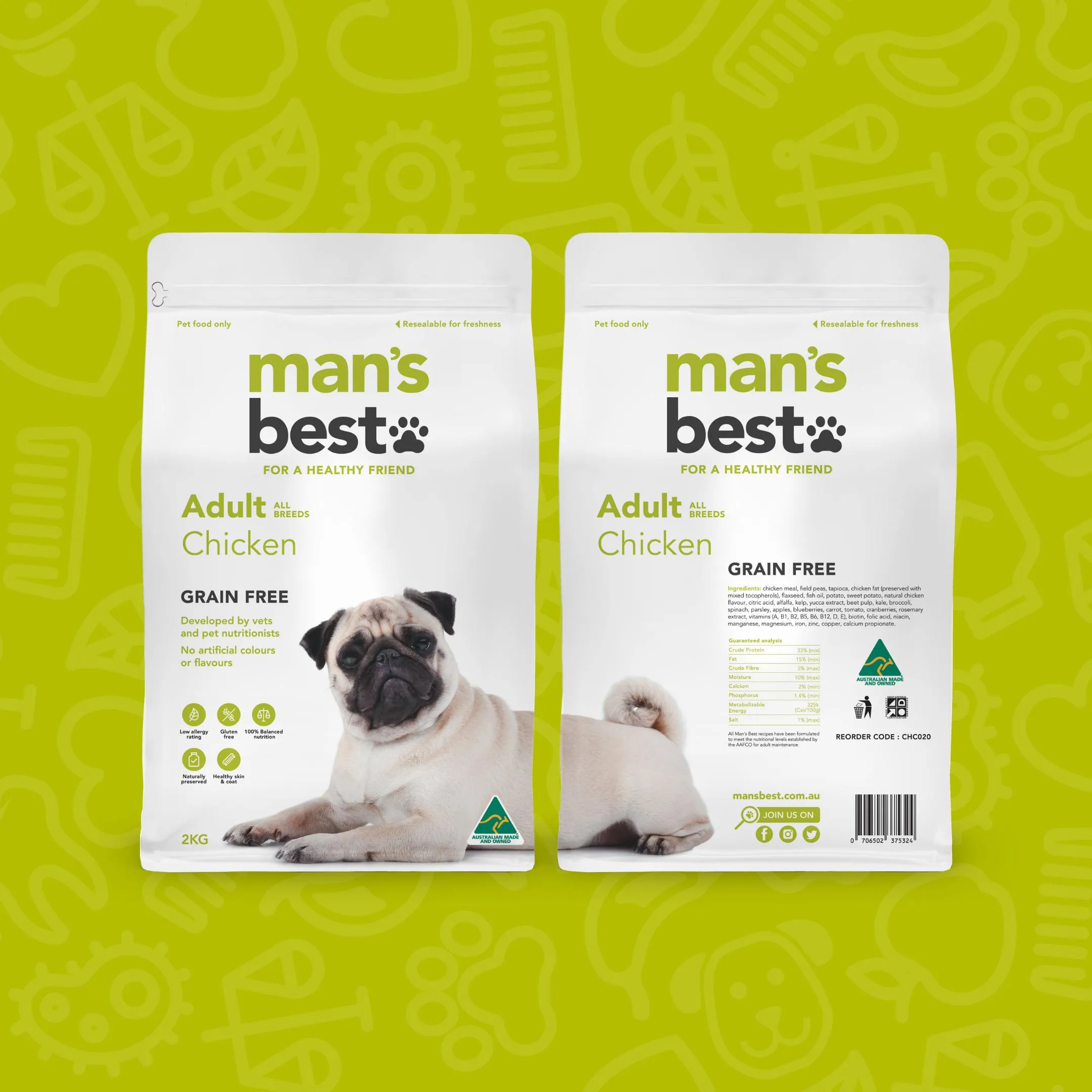 Mans Best Adult Premium Grain Free Chicken Dry Dog Food 12kg ( _ )