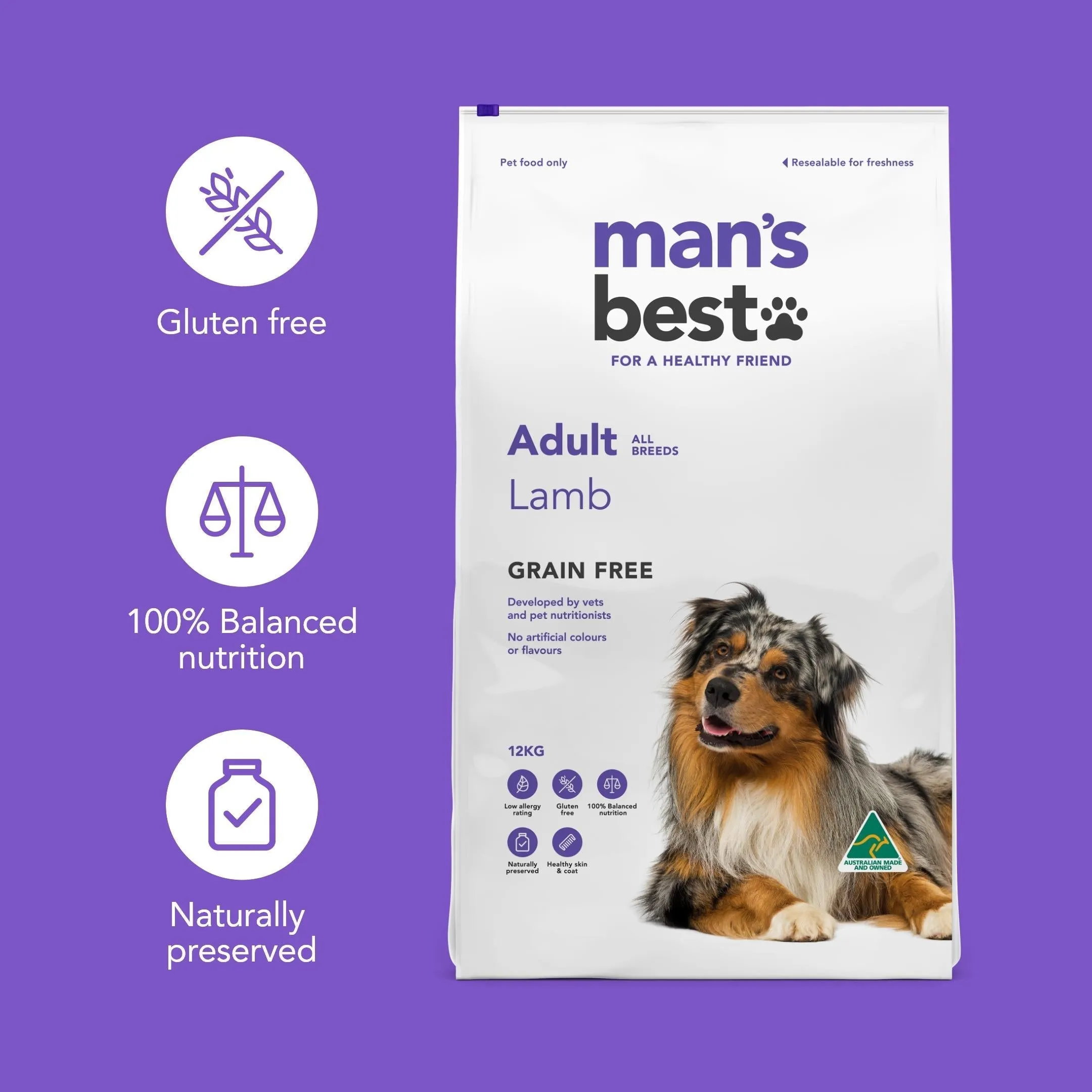 Mans Best Adult Premium Grain Free Lamb Dry Dog Food 12kg ( _ )