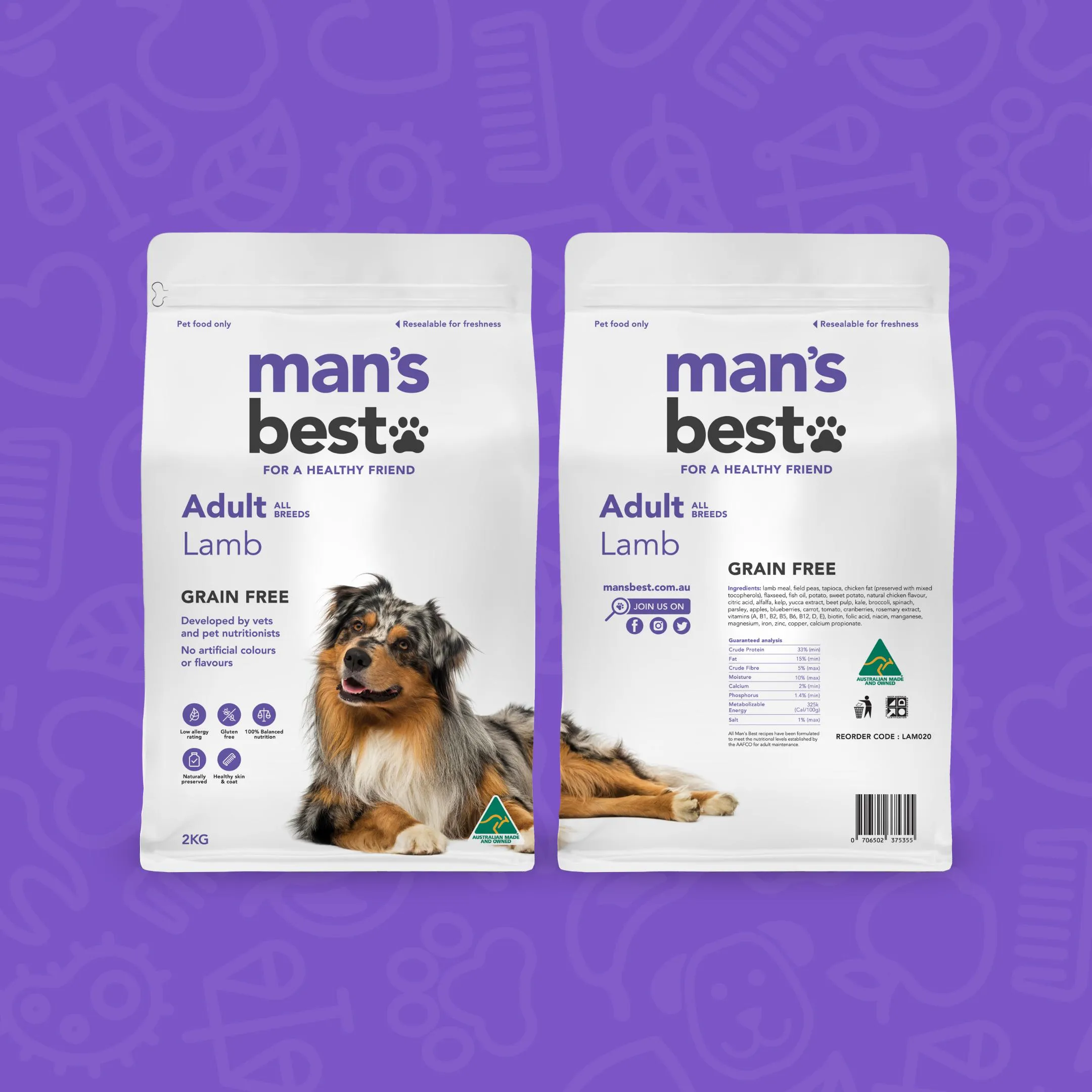 Mans Best Adult Premium Grain Free Lamb Dry Dog Food 2kg ( _ )
