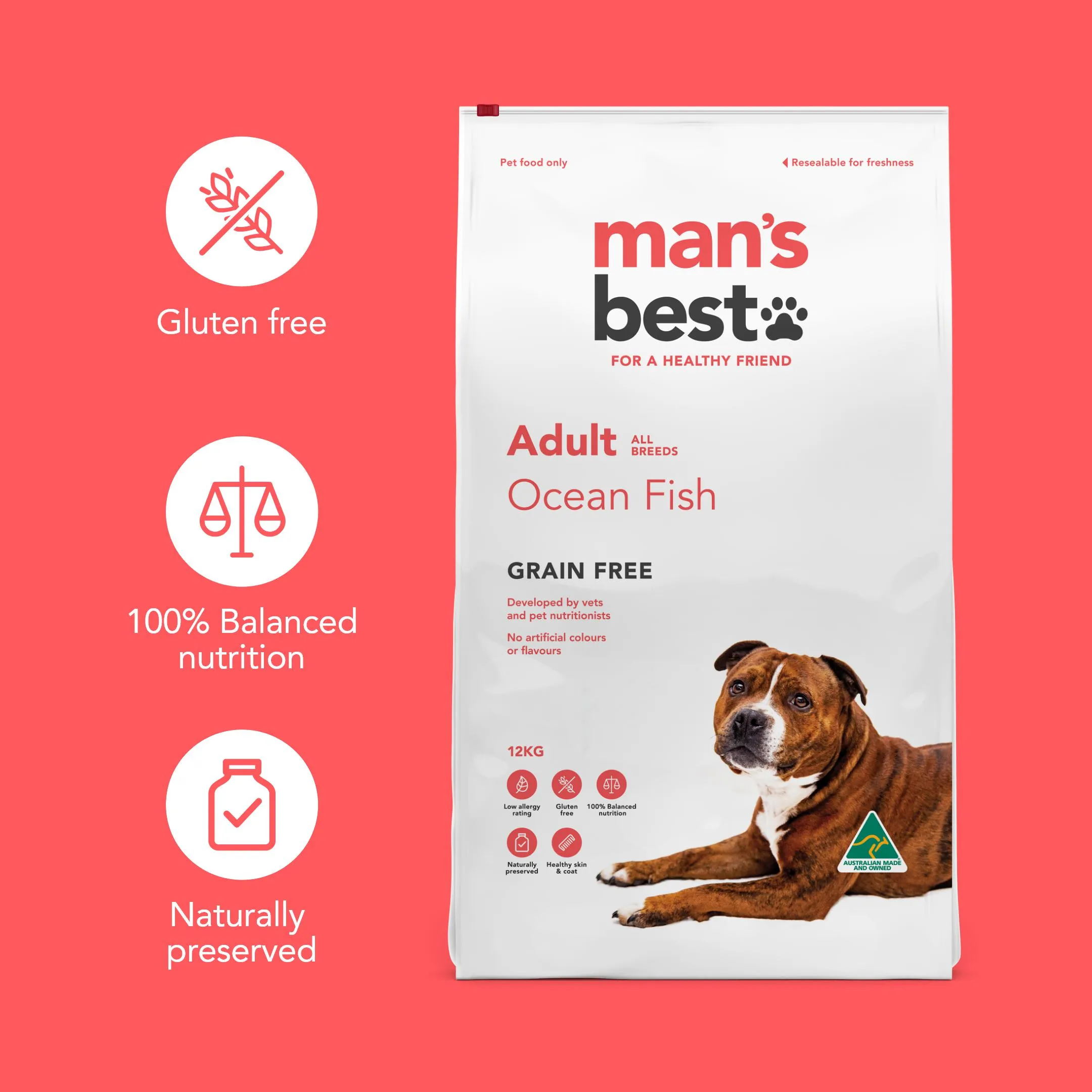 Mans Best Adult Premium Grain Free Ocean Fish Dry Dog Food 2kg ( _ )