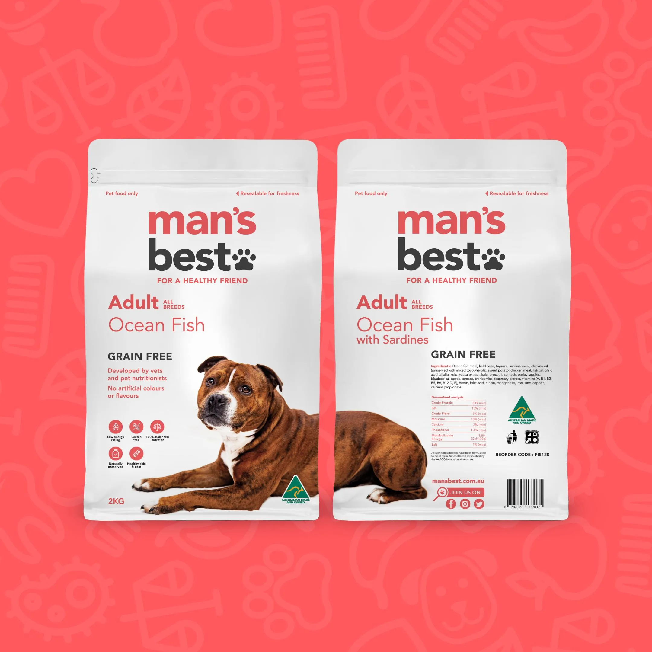 Mans Best Adult Premium Grain Free Ocean Fish Dry Dog Food 2kg ( _ )