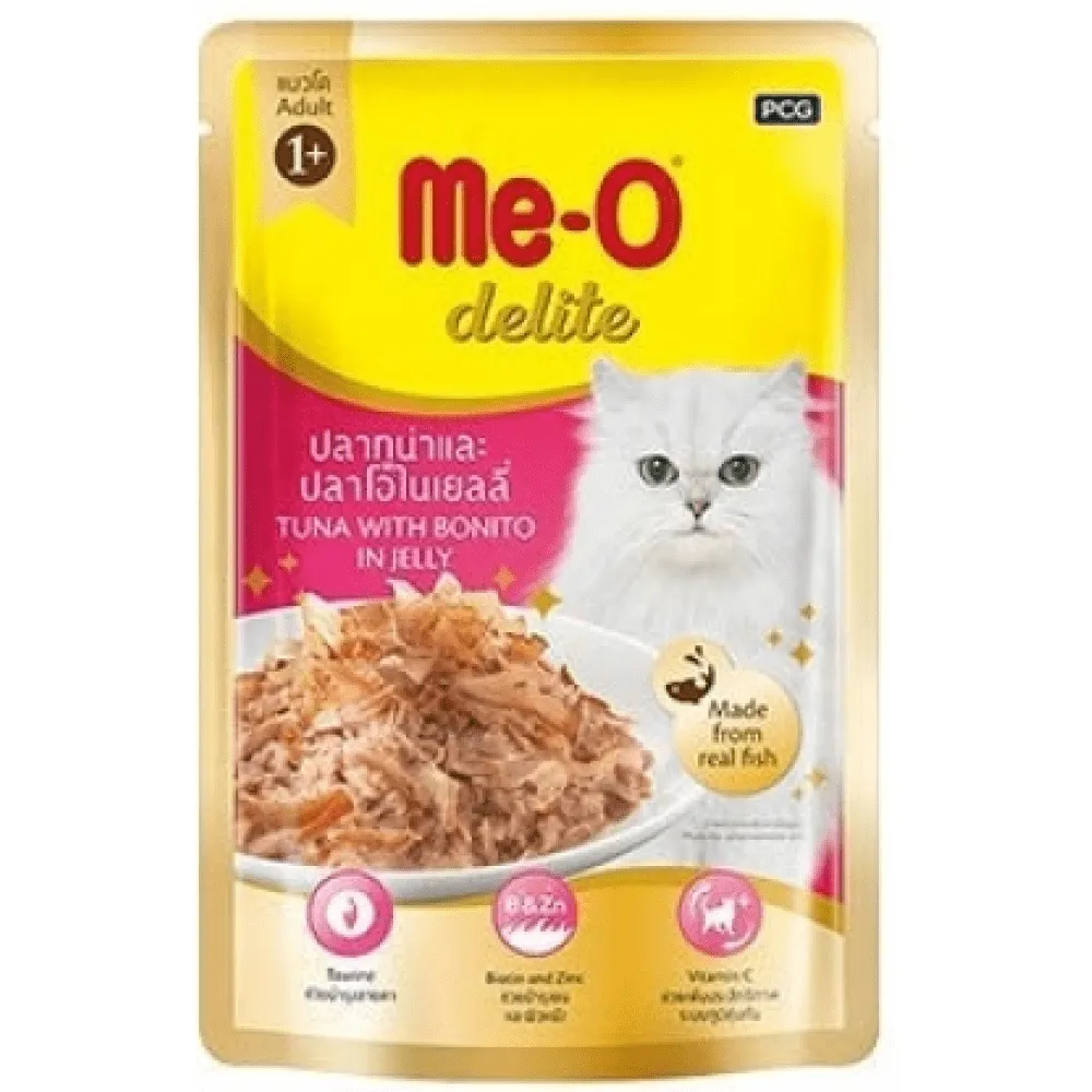 Me O Delite Tuna with Bonito in Jelly and Purina Felix Sardine with Jelly Adult Cat Wet Food Combo (12 12)