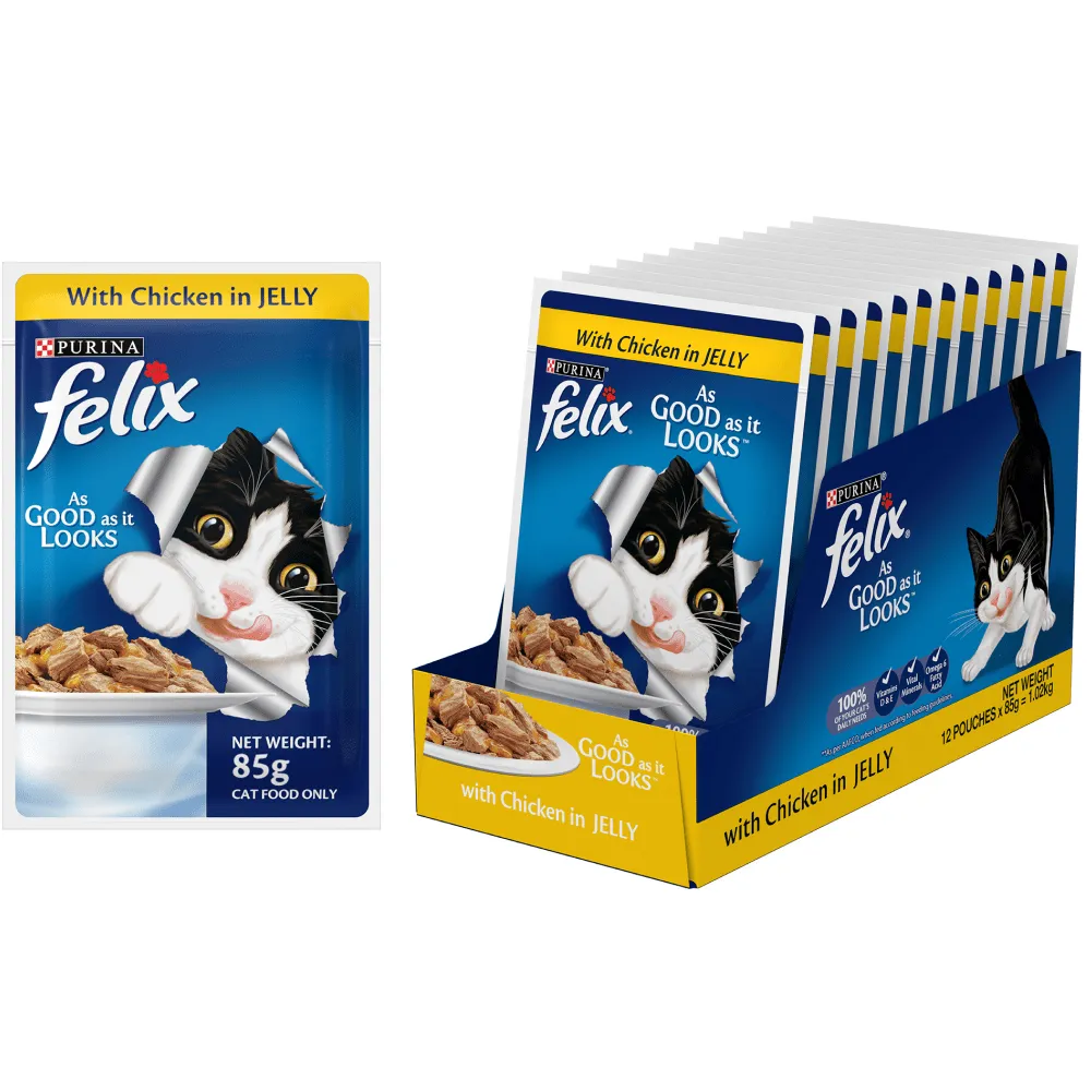 Me O Tuna & Sardine in Jelly Kitten and Purina Felix Chicken with Jelly Adult Cat Wet Food Combo (12 12)