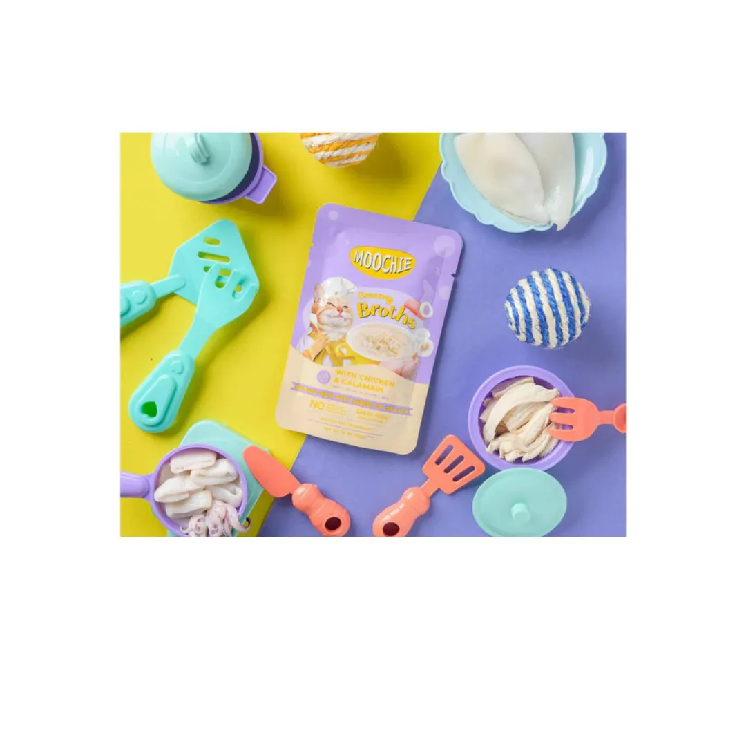 Moochie Broth Chicken & Calamari  40G  Pouch Pets Qatar