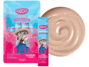 Moochie Tuna, Goat Milk & Strawberry Flavor Mousse 5X15G Pouch Sachet Pets Qatar