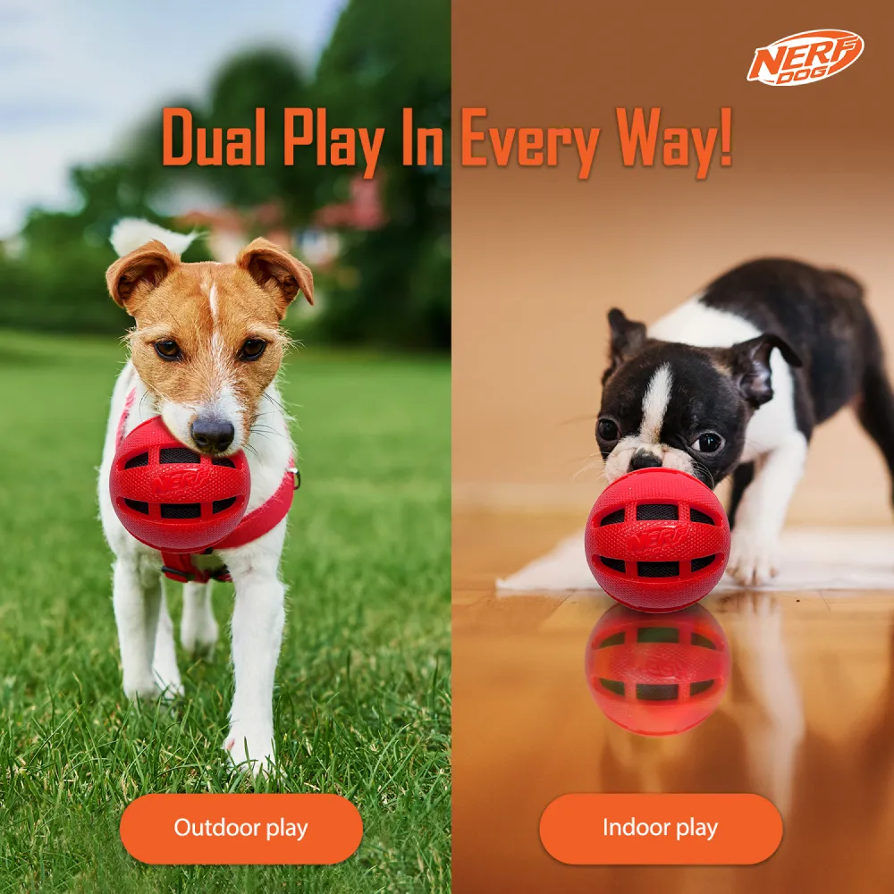 Nerf Bash Checker Squeak Crunch Ball Toy for Dogs (Red)