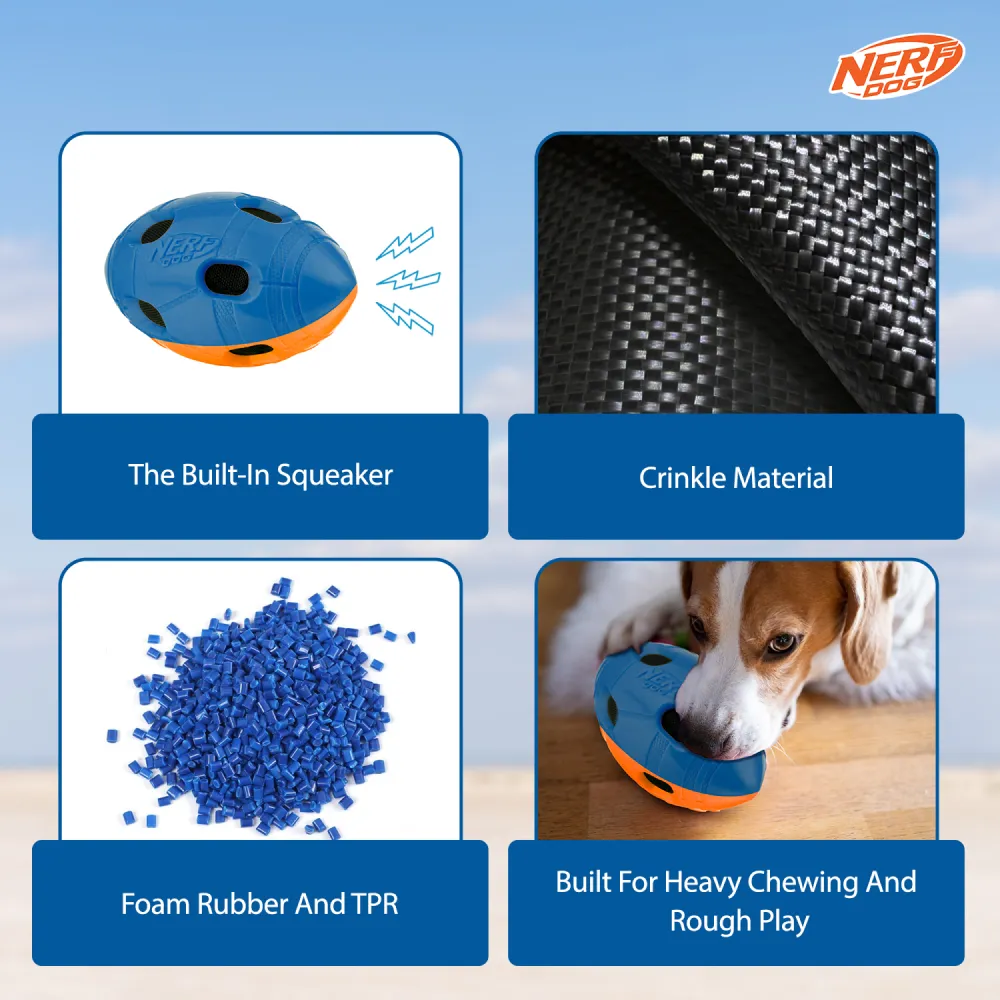 Nerf Bash Squeak and Crunch Football Toy for Dogs (Blue/Orange)