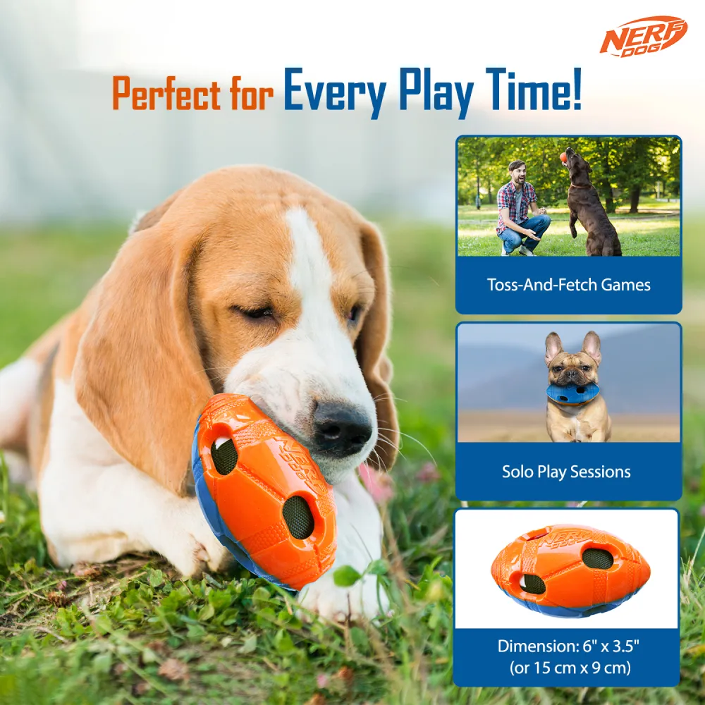 Nerf Bash Squeak and Crunch Football Toy for Dogs (Blue/Orange)