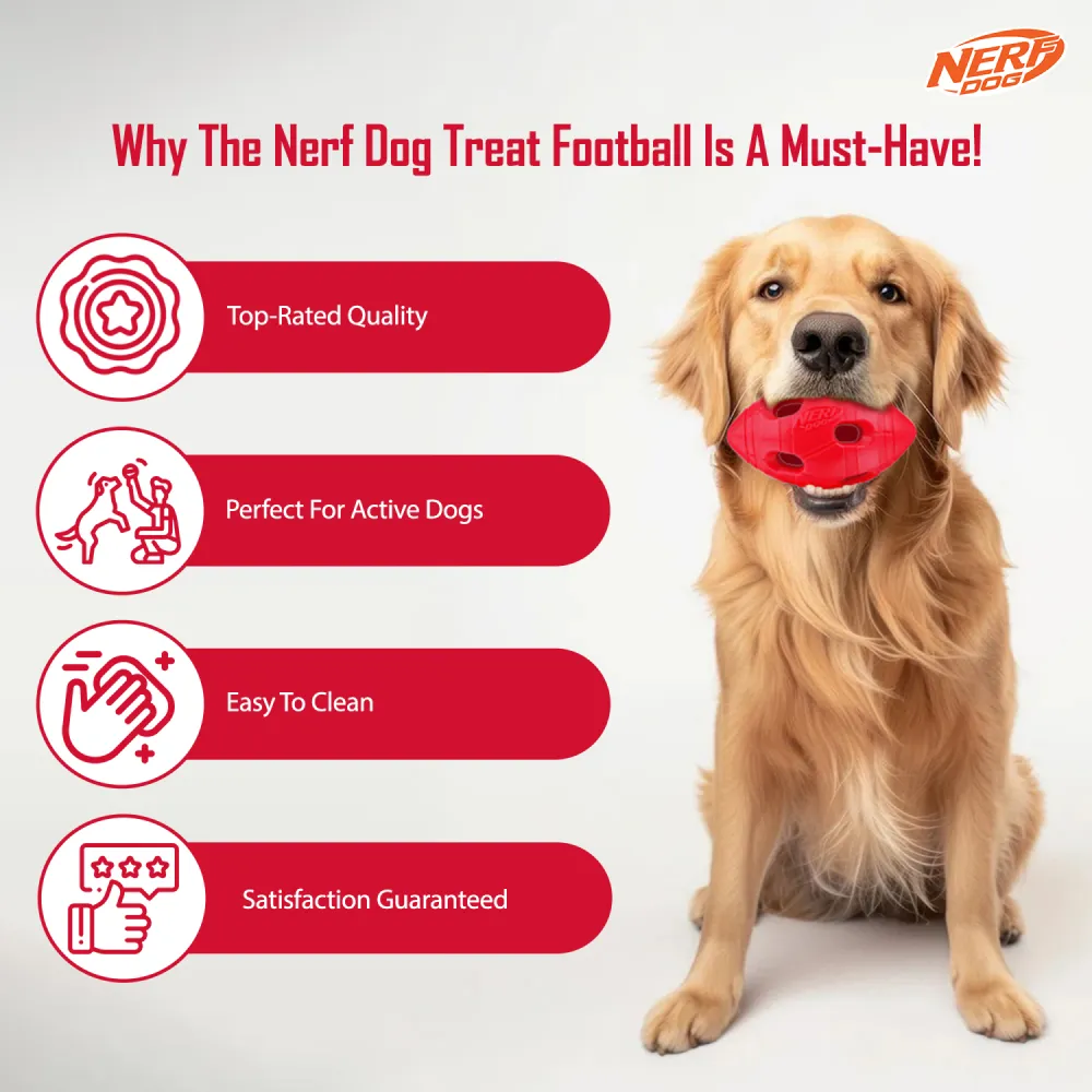 Nerf Bash Treat Football Toy for Dogs (Red)