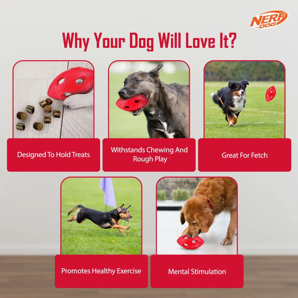 Nerf Bash Treat Football Toy for Dogs (Red)