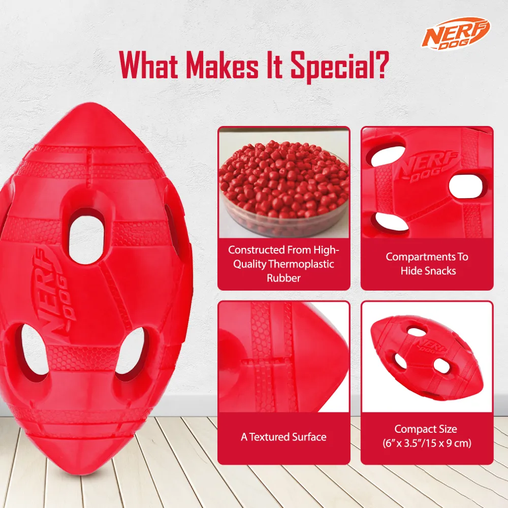 Nerf Bash Treat Football Toy for Dogs (Red)