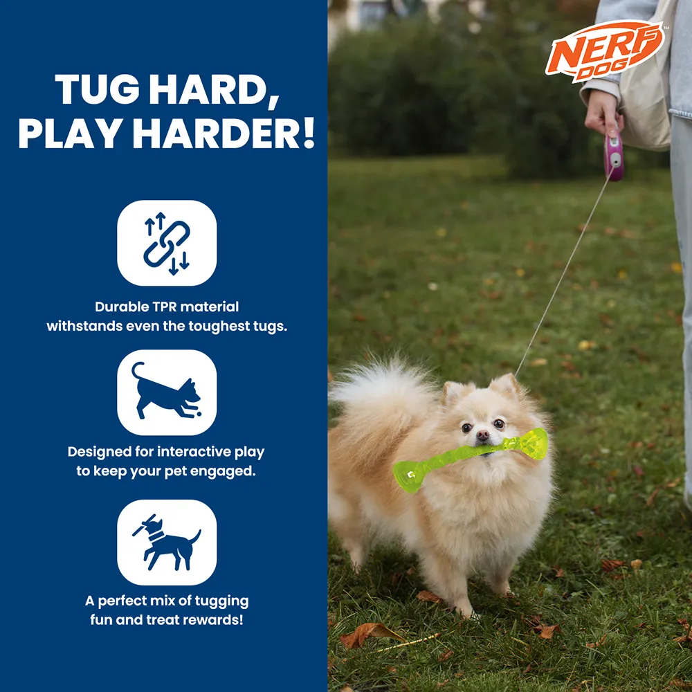 Nerf Dog Bone Tug Interactive Treat Dispenser Toy for Dogs (Green)