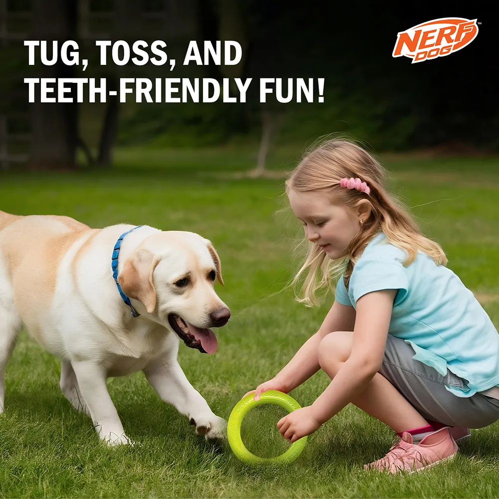 Nerf Dog Dental Tug Ring Toy for Dogs (Green)