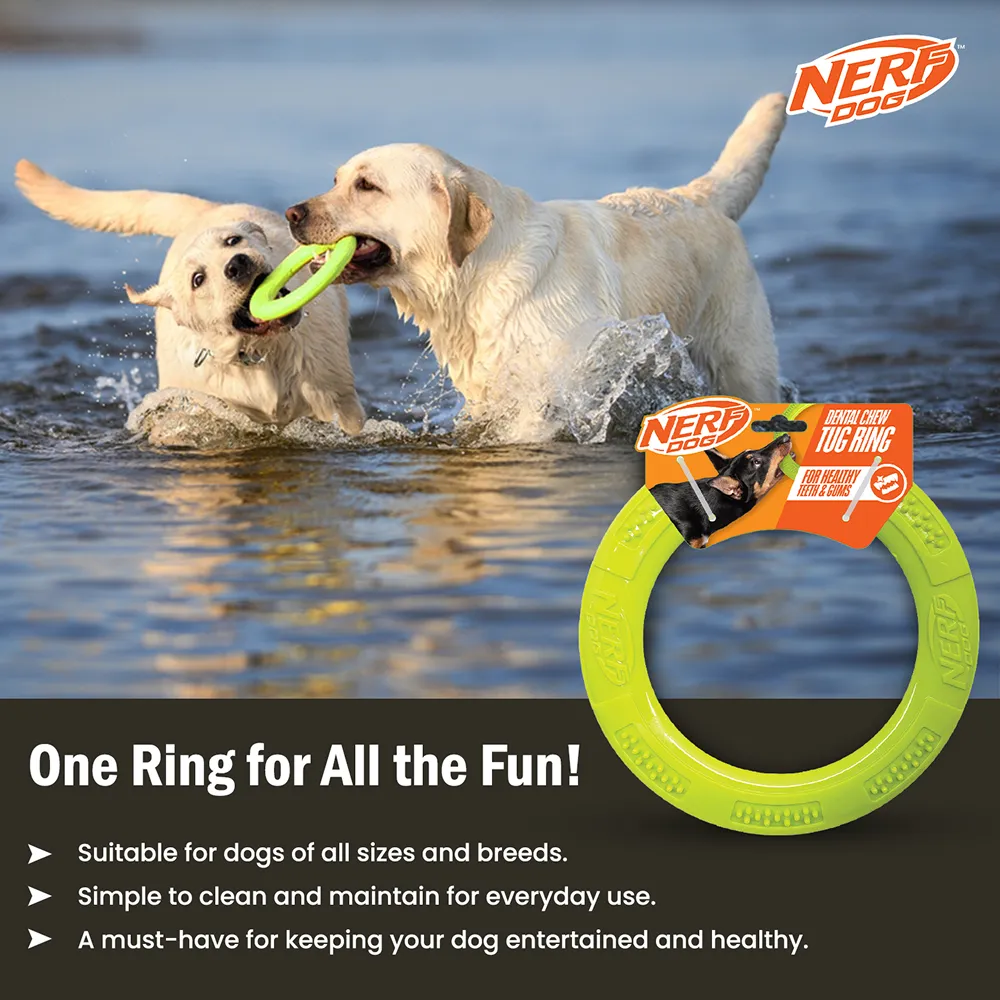 Nerf Dog Dental Tug Ring Toy for Dogs (Green)