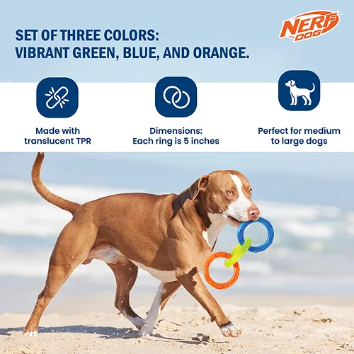 Nerf Dog EXO Translucent Spike 3 Rings Toy for Dogs (Blue/Green/Orange)