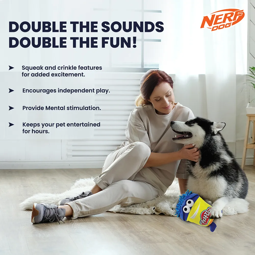 Nerf Dog Hasbro Squeak and Crinkle Plush Toy for Dogs (Yellow/Blue)